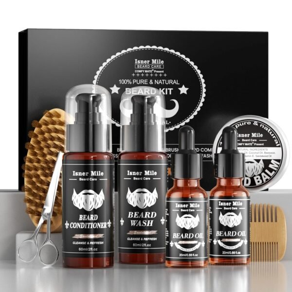 71SChUxUjyL._SL1500_.jpg Comfy Mate Beard Kit for Men Beard Care Grooming Kit with Shampoo & Conditioner, Beard Oil, Balm, Brush, Comb & Scissors, Father's Day, Christmas & Birthday Gifts for Men Stocking Stuffers for Him
