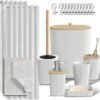 Clara Clark Bathroom Accessories Set - 22PC Bathroom Set, Bathroom Sets with Shower Curtain and Rugs, White Shower Curtain Set with Bathroom Trash Can