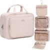 NISHEL Travel Toiletry Bag for Women Large Capacity, Makeup Essentials Organizer, Hanging Case for Accessories, Cosmetics, Pink