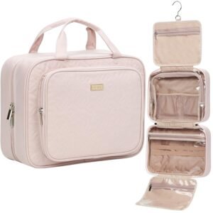 71SRNQyh4tL._SL1500_.jpg NISHEL Travel Toiletry Bag for Women Large Capacity, Makeup Essentials Organizer, Hanging Case for Accessories, Cosmetics, Pink