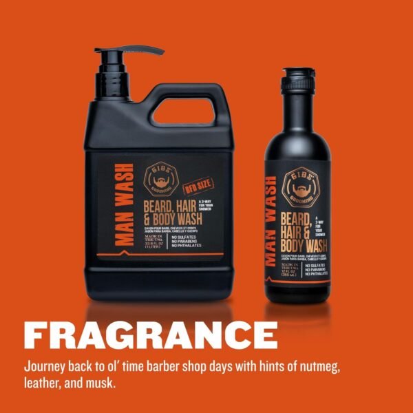 GIBS Grooming 3 in 1 Man Wash Body Wash for Men - Beard & Hair Moisturizing, & Cleansing Liquid Body Wash - Sulfate & Paraben Free