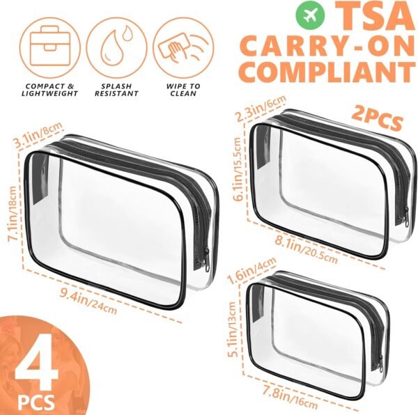 71SruJ40SLL._AC_SL1500_.jpg AURUZA 4 Pack Clear Toiletry Bag, Portable Travel Makeup Pouch with Zipper, TSA Approved Organizer, PVC Cosmetic for Airport Airline Compliant
