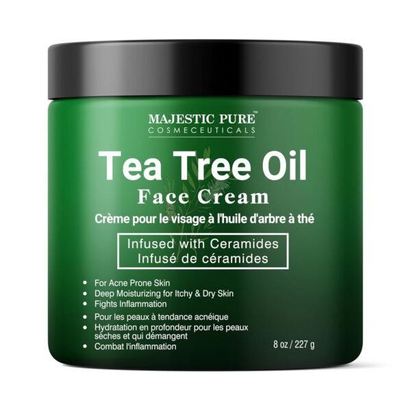 Majestic Pure Tea Tree Oil Face Cream | Cream for Dry & Itchy Skin, Acne, Scar, Day & Night Moisturizer Face Cream for Women & Men | 8 Oz