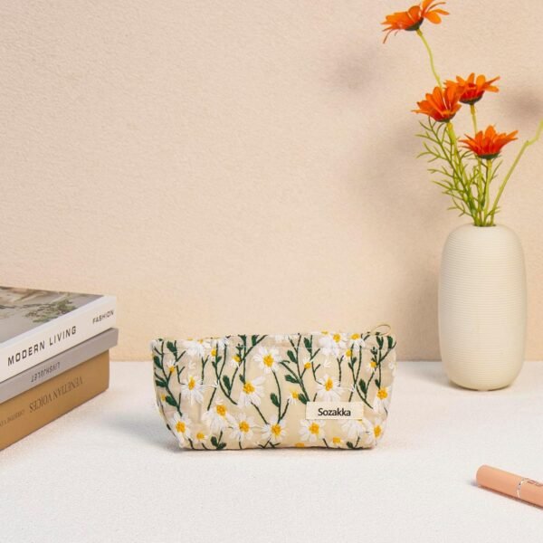 2 Pcs Makeup Bags, Large Cosmetic Bag Travel Toiletry Bag Organizer for Women, Embroidery Craft, Floral Makeup Bag Small Cosmetic Pouch Purse with Zipper Gifts for Girls Teen