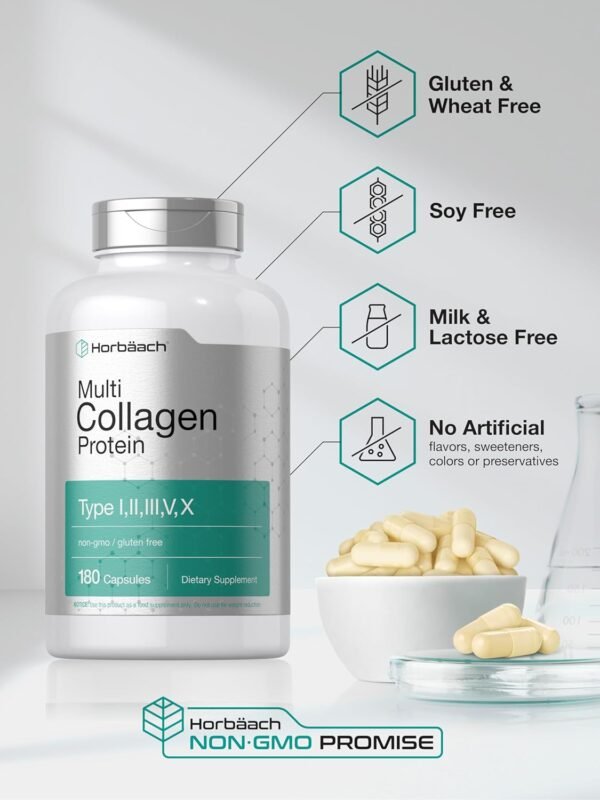 71T-5DWyBtL._AC_SL1500_.jpg Horbäach Multi Collagen Protein 2000 mg | 180 Capsules | Hydrolyzed Collagen Type I, II, III, V, X | Keto & Paleo Friendly, Non-GMO, Gluten Free Supplement