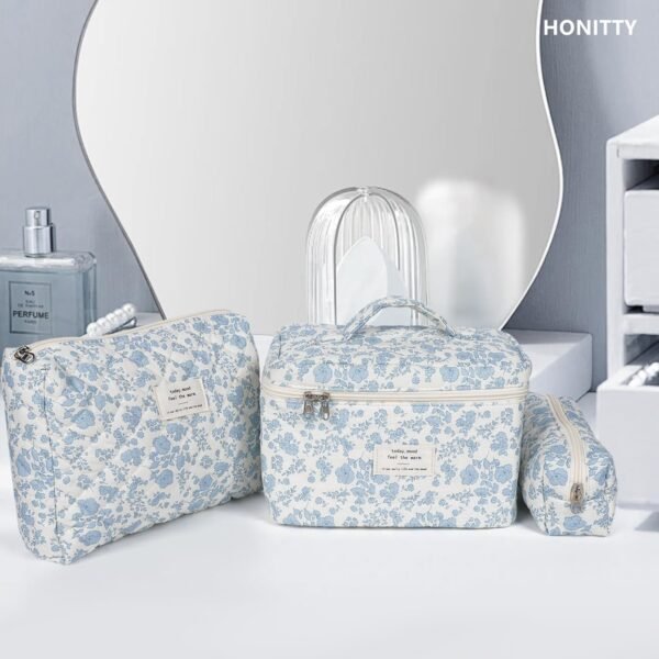 71T6mt9sPmL._SL1500_.jpg Makeup Bag,Quilted Cosmetic Bag,Large Floral Make Up Bag for Women,Cotton Makeup Bag Set,Flower Travel Toiletry Bag