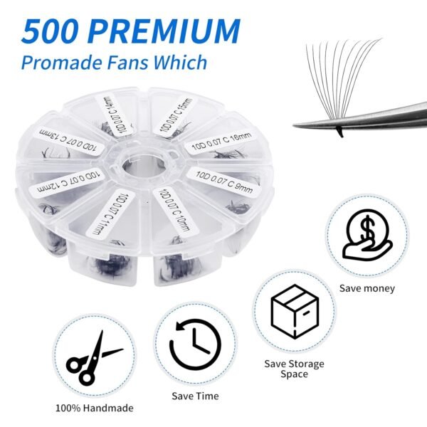 71T9maEEOXL._SL1500_.jpg Premade Fans Eyelash Extension 500 Fans Handmade Loose Volume Lashes Mutiple Options 10D Pre-made Fans 0.07mm Thickness C/D Curl 9-16mm/13-20mm Volume Eyelash Extensions by WENDYLASHES