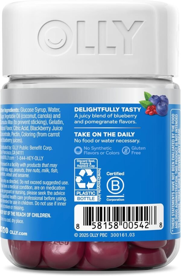 OLLY Glowing Skin Gummy, Hydrated & Youthful Skin,* Hyaluronic Acid, Collagen Peptides, Sea Buckthorn, Plump Berry Flavor, 25 Day Supply - 50 Count