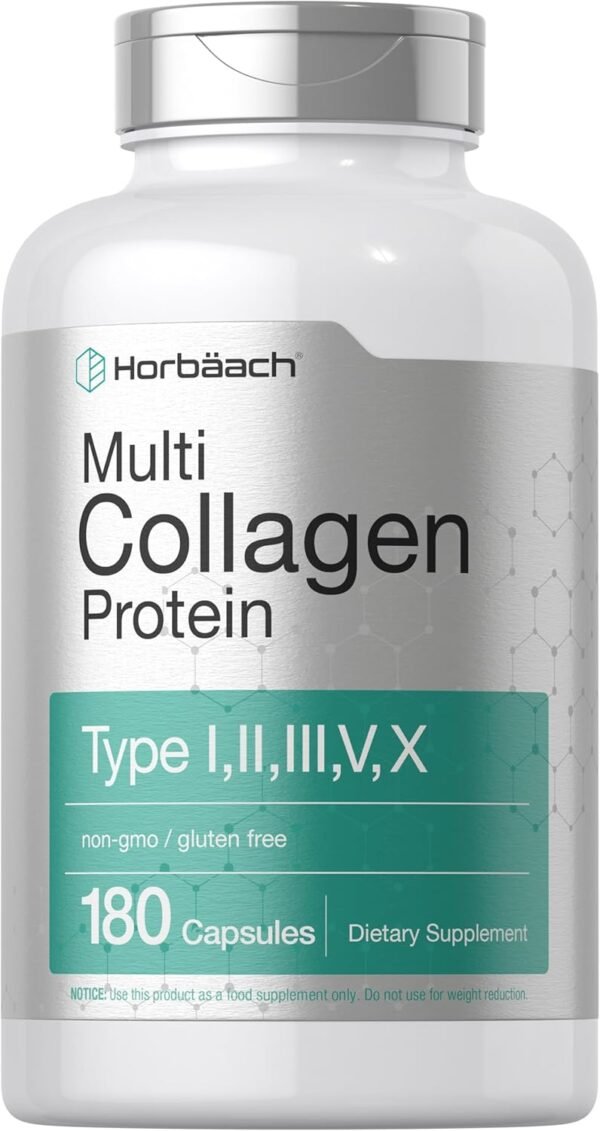71TRRZSA-HL._AC_SL1500_.jpg Horbäach Multi Collagen Protein 2000 mg | 180 Capsules | Hydrolyzed Collagen Type I, II, III, V, X | Keto & Paleo Friendly, Non-GMO, Gluten Free Supplement