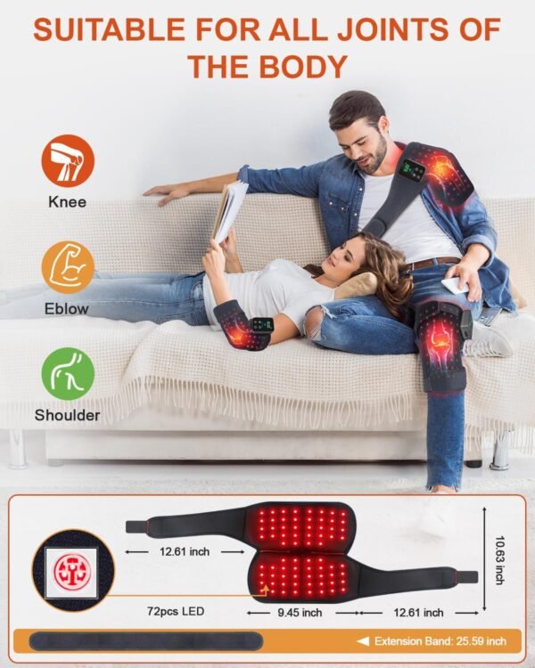 Red Light Therapy Knee Brace Wireless Rechargeable with Pulse & Heating Modes, 660nm & 850nm Near-Infrared Light for Knee, Elbows & Shoulders Ideal for Elderly & Athletes FSA HSA Eligible