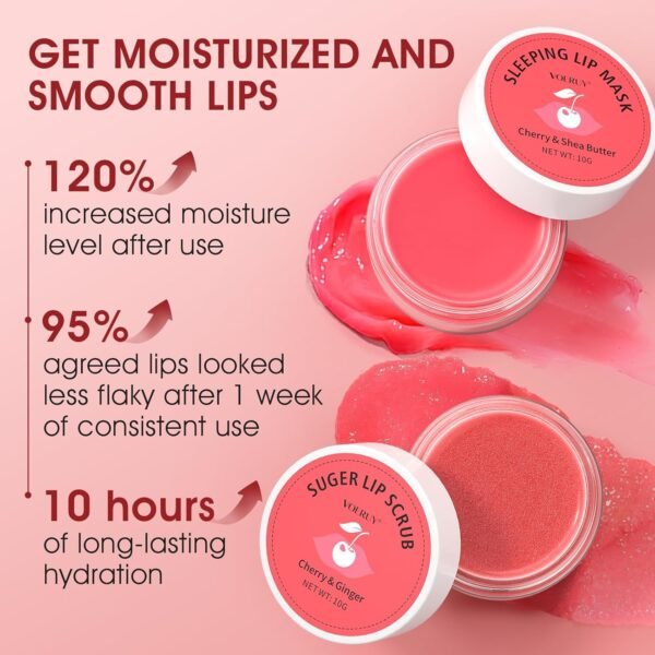 71Te0nWiieL._SL1500_.jpg Lip Scrub & Lip Mask Set, Cherry Lip Exfoliator Scrub, Christmas Gifts Stocking Stuffers Gift for Women, Overnight Suger Lip Treatment, Repair Dry Cracked Lips - with Lip Brush (10g*2)