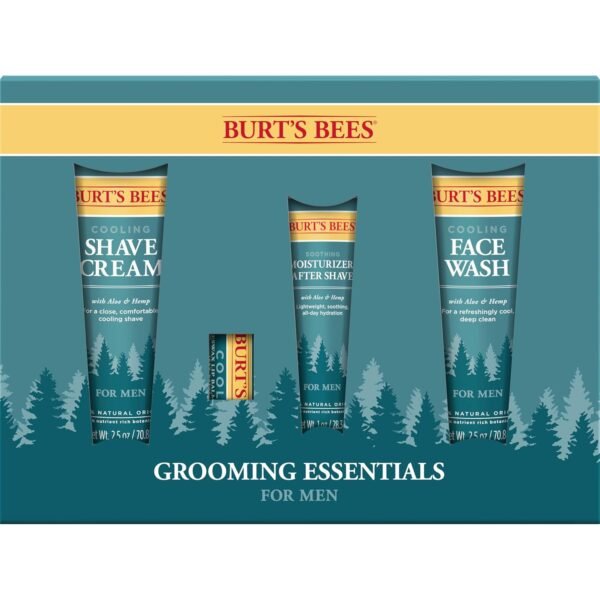 71TojHChNgL._SL1500_.jpg Burt's Bees Gifts Ideas - Grooming Essentials Kit, 4 Products for Men - Cooling Face Wash, Shave Cream, Soothing Moisturizer After Shave & Original Beeswax Lip Balm
