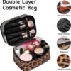 Double-layer Cosmetic Bag Makeup Bag Travel Makeup Bag Makeup Bags for Women Cosmetics Cases Portable Waterproof Foldable (Leopard)
