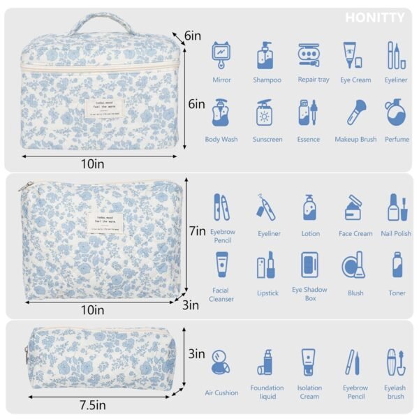 71U6foUPFyL._SL1500_.jpg Makeup Bag,Quilted Cosmetic Bag,Large Floral Make Up Bag for Women,Cotton Makeup Bag Set,Flower Travel Toiletry Bag
