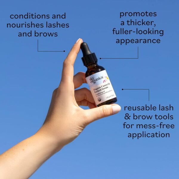 Sky Organics Organic Castor Oil Eyelash & Brow Serum, Hexane-Free Conditioning Oil that Promotes Fuller Looking Lashes & Eye Brows, 100% Pure & Cold-Pressed 1 fl. Oz. / 30 ml w ebook