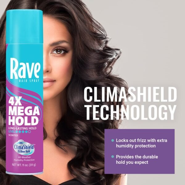 Rave 4X Mega Long-Lasting Firm Hold Scented Hair Spray for Heat Protection, Volume and Shine - ClimaShield for Extra Humidity & Minimizes Frizz