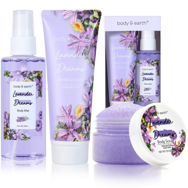 71UeyTvg3UL._SL1500_.jpg BODY & EARTH Body Mist Gift Set - Spa Gifts for Women, Perfume, Body Lotion, and Body Scrub in a Lavender Dreams Box- Perfect Birthday Gifts for Moms, and Special Occasions,Unique Gift Ideas for Her