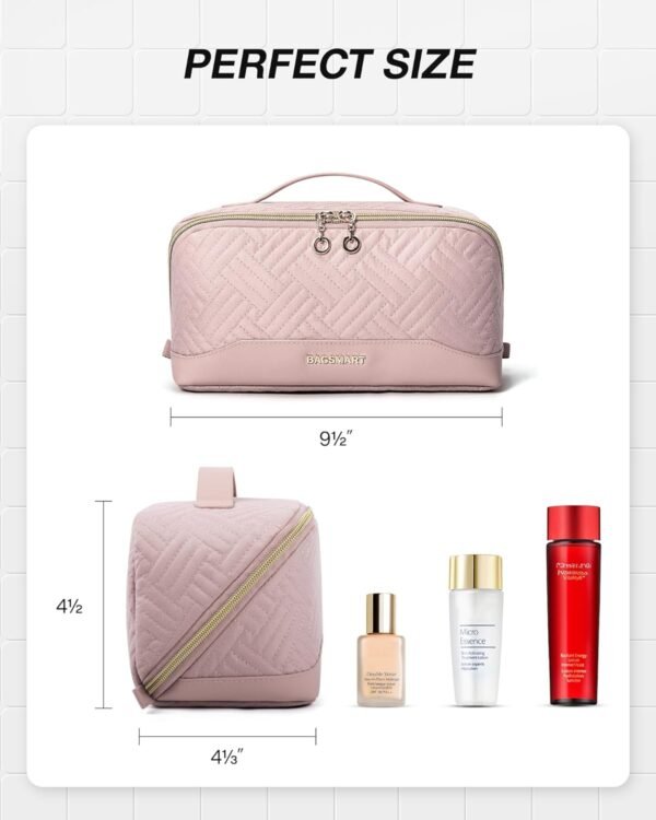 71Ut1wacSPL._AC_SL1500_.jpg BAGSMART Makeup Bag, Travel Cosmetic Bags Water-resistent Makeup Case for Women Portable Pouch Open Flat Make Up Organizer for Toiletries, Brushes, Pink