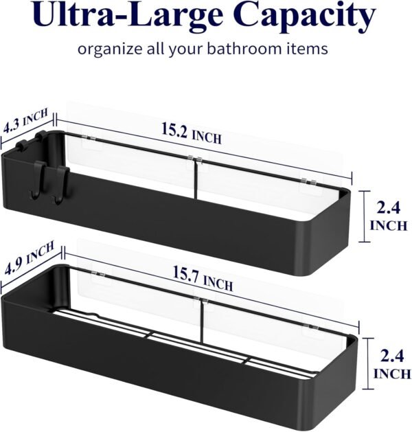 Kitsure X-Large Shower Caddy - 2 Pack Adhesive Shower Organizer, Rustproof Metal Shelves, No-Drill Bathroom Organizers and Storage, Black