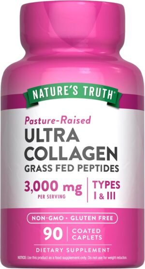 Nature's Truth Collagen Peptides | 90 Caplets | Type 1 and 3 with Vitamin C | Grass Fed, Non-GMO & Gluten Free Supplement
