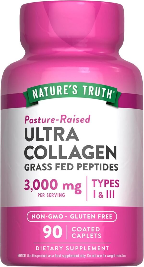 71V7a26pi7L._AC_SL1500_.jpg Nature's Truth Collagen Peptides | 90 Caplets | Type 1 and 3 with Vitamin C | Grass Fed, Non-GMO & Gluten Free Supplement