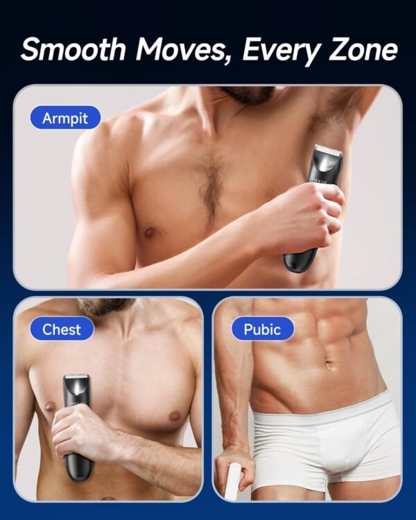 VIKICON Manscape Trimmer for Men - No Nicks Electric Razor-Shaver for Balls/Pubic/Groin/Legs/Chest Hair Removal w/Light & Ceramic Blade, IPX7 Waterproof Body Groomer USB-C Charging, Gifts for Him Dad