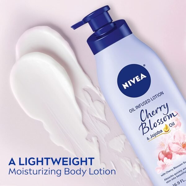 NIVEA Oil Infused Cherry Blossom and Jojoba Oil Body Lotion for Women, Fast-Absorbing and Non-Greasy Cherry Blossom Scented Lotion Moisturizes for 48 Hours, 16.9 Fl Oz Pump Bottle