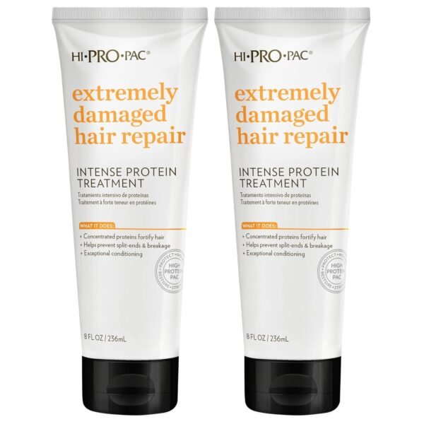 Hi-Pro-Pac Hair Mask - Extremely Damaged Hair Repair - (2-Pack) 8 fl oz - Intense Protein Treatment Masque - Deeply Conditions, Fortifies, and Helps Prevent Split Ends and Breakage