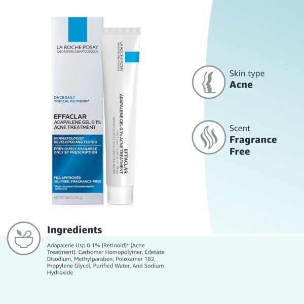 71VenzloUL._SL1500_.jpg La Roche-Posay Effaclar Adapalene Gel 0.1% Acne Treatment, Retinoid Cream, Acne Medication Gel For Blackheads & Whiteheads, Oil Free, Helps Clear And Prevent Blemishes & Clogged Pores