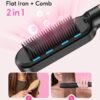 Wavytalk Hair Straightener Brush,Sleek Sweep Ionic Straightening Brush with 6 Temperature Adjust, Anti-Scald Ceramic Hair Straightener Comb Fast Heating for Home Salon, Dual Voltage, Rose Gold