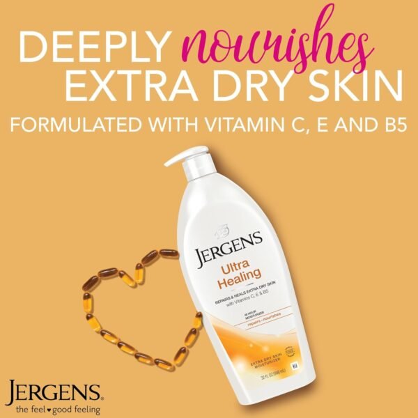Jergens Ultra Healing Dry Skin Lotion, Hand and Body Moisturizer for Quick Absorption into Extra Dry Skin with Hydralucence Blend, Vitamins C, E and B5, 32oz