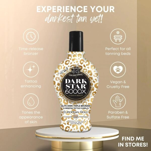 European Gold Dark Star 6000X Ultra Dark Tanning Lotion with Triple Bronze Formula for Deep, Long-Lasting Tan and Skin-Nourishing Ingredients - 12oz