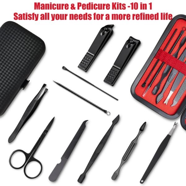 Manicure Set 10 in 1 Mens Gifts Travel Nail Clippers Set for Him, Mens Grooming Manicure Kit Pedicure Tools for Men Women Girls Boys Parents Husband Wife with Black Leather Case