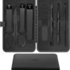 Precision 8 Pieces Men’s Nail Grooming Travel Kit, Stainless Steel Manicure Set with Fingernail & Toenail Clippers, Nail File, Slant Tip Tweezers, Cuticle Scissors, Cuticle Pusher, Travel Case