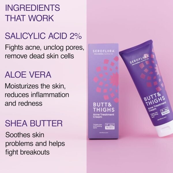 71W6krqlvOL._SL1500_.jpg Butt & Thighs Acne Treatment Cream - Butt Acne Clearing Cream for Pimples, Zits, Razor Bumps, Dark Spots - Acne Clearing Lotion for Buttocks & Body - Inner Thigh Blackhead Remover (4oz)