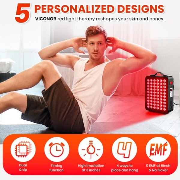 Red Light Therapy for Body, 660nm 850nm Near Infrared Light Therapy Panel, 60 Dual Chip LED Device with 300W of Power, Ideal for Body, Face, Improve Sleep, Skin Health, Includes Hanging Kit & Handle