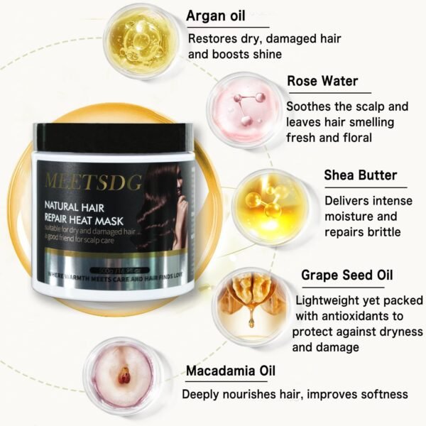 Hair Treatment Deep Repair Conditioning Argan Oil Collagen Hair Mask Essence, Self-Heating Hair Mask for Dry Damaged Hair All Hair Types – 16.9oz (500g)