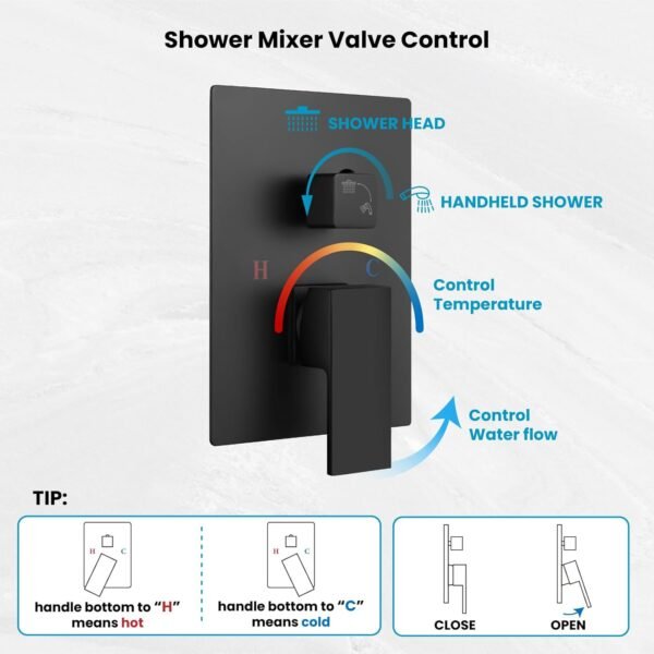 gotonovo Rainfall Bathroom Shower System Rain Shower Head and Handle Set Wall Mounted Shower Complete Combo Solid Brass Pressure Balancing Shower Mixer Valve 10 Inch Matte Black
