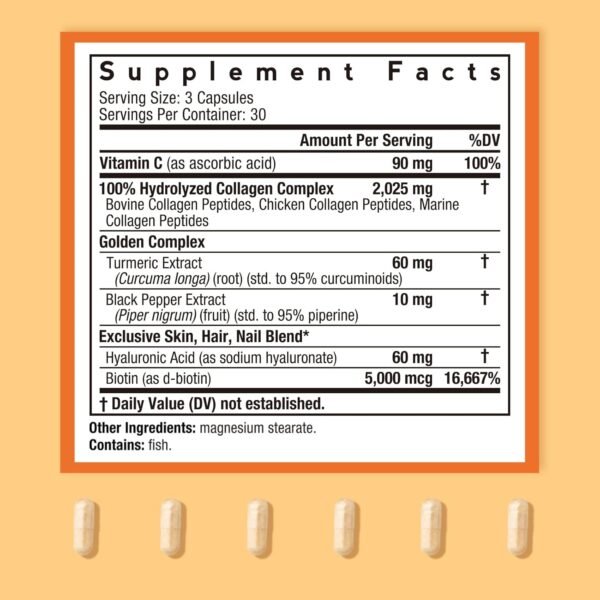 Doctor's Recipes Multi Collagen Peptides with Golden Turmeric, Vitamin C, Biotin, Hyaluronic Acid & Black Pepper, Collagen Supplements for Skin, Hair, Nail, Collagen for Women and Men, 90 Caps