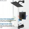 Airuida Shower Faucet Set with Tub Spout Bathtub Faucet Kit Shower Tub Faucet Set Complete Tub Shower Trim Kit with Solid Brass Rough-in Valve and 6 Inch Rainfall Square Showerhead Matte Black