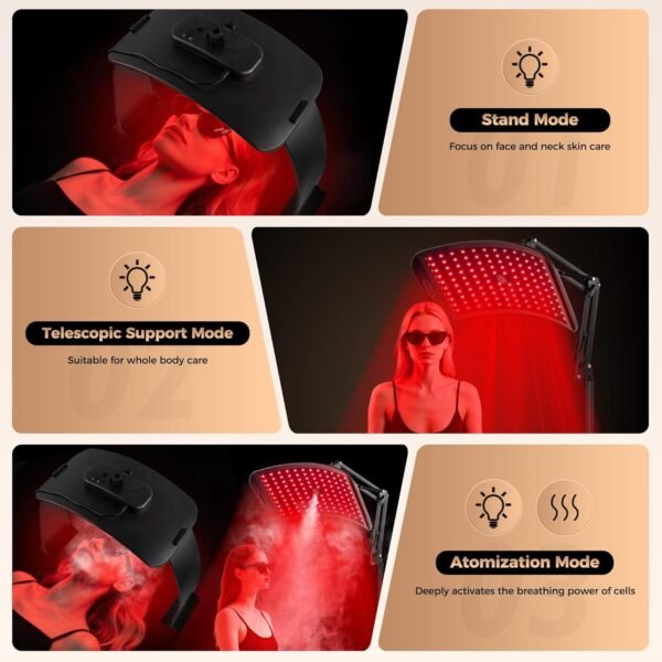 Red Light Therapy for Face and Body,Infrared Light Therapy with Oxygen Nebulization,Red Light Panel with Stand,LED 660nm and 850nm Deep Near Infrared Therapy Device (Black)