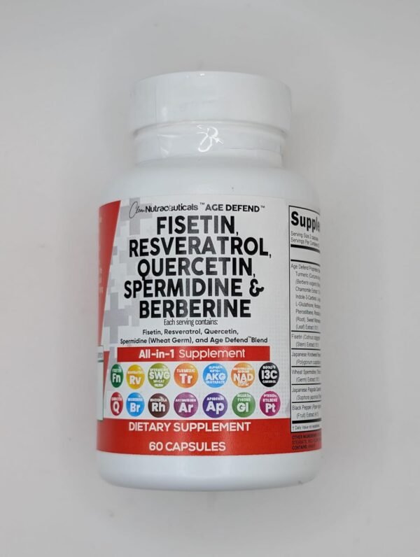 Clean Nutraceuticals Fisetin Quercetin Resveratrol with Spermidine Wheat Germ Extract - Health Supplement for Adults Longevity with Berberine, Collagen, Rhodiola, Apigenin