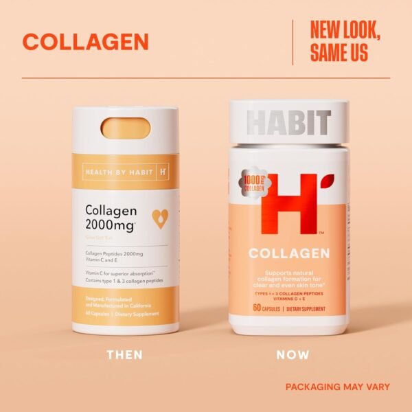 71XRttTPlHL._AC_SL1500_.jpg Habit Collagen Supplement (60 Capsules) - New Look, 2000mg Collagen Peptides, Vitamin C & Vitamin E, Skin Health, Antioxidants, Non-GMO, Gluten Free (1 Pack)