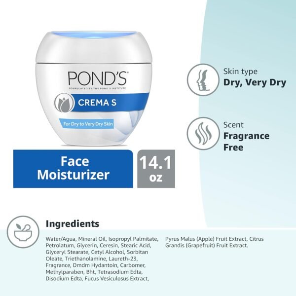 71XUczFALwL._SL1500_.jpg POND'S Crema S Nourishing Face Moisturizer for Women, Skin Care Facial Moisturizer Cream for Dry to Very Dry Skin, Nourishes for up to 24 hours 14.1 oz