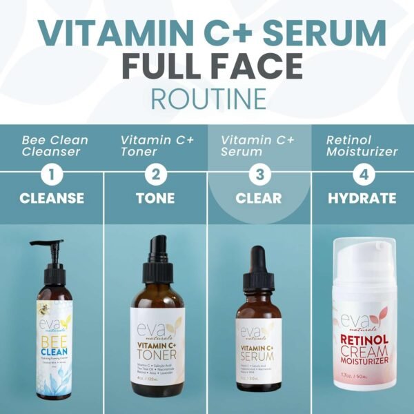 71XiZmm2maL._SL1500_.jpg Eva Naturals Vitamin C Face Serum With Hyaluronic Acid - Anti Aging Serum - Reduce Dark Spots, Acne & Wrinkles - Retinol, Niacinamide & Salicylic Acid, Brightening Skin Serum for Glowing Skin
