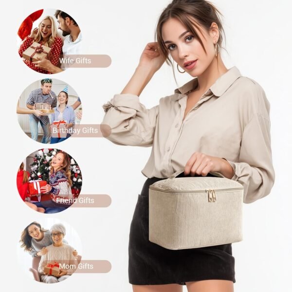 71XiwHbVqgL._AC_SL1500_.jpg MAGEFY Makeup Bag Cosmetic Bag Large Capacity with Handle Make Up Bags with Mesh Pocket, Travel Makeup Bag for Women,Beige