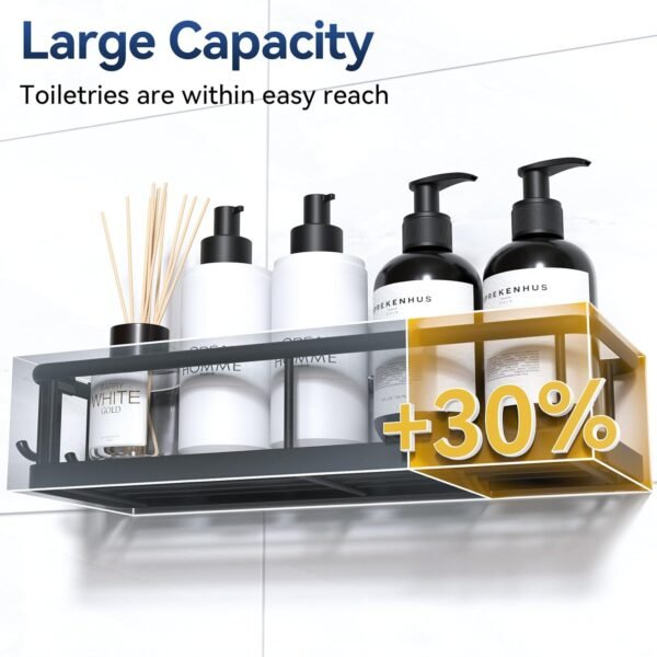 YASONIC Shower Caddy Adhesive, No Drill Bathroom Shower Organizers, with Removable Hooks, Rust Proof Shower Shelves, Wall-Mounted Shower Holder, Black, 2 Packs