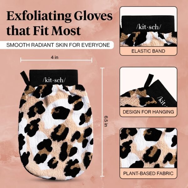 Kitsch Exfoliating Glove – Korean Exfoliating Mitt & Deep Exfoliating Body Scrubber for Shower, Bath | Body Exfoliator, Dead Skin Remover | Skin Care for Smooth, Renewed Skin - 1pc, Leopard