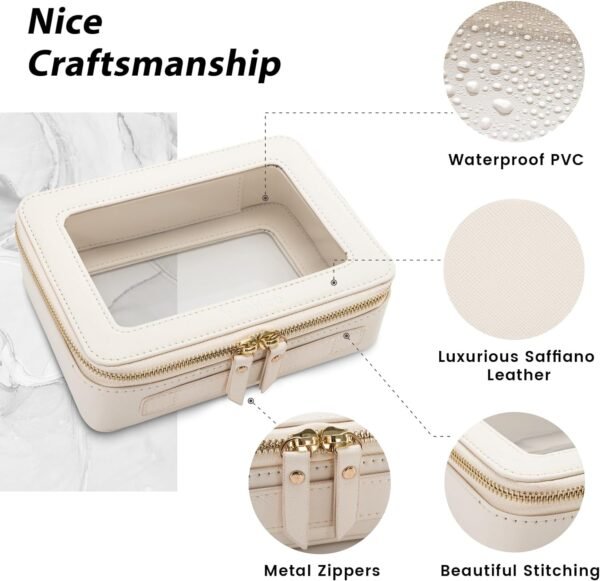 71Y2VDqc0L._AC_SL1500_.jpg Aveniee Clear Makeup Bag Organizer, Travel Toiletry Bag Cosmetic Case for Women, Portable Make Up Skincare Pouch Car Organizer Bag with Zippers for Essentials,White