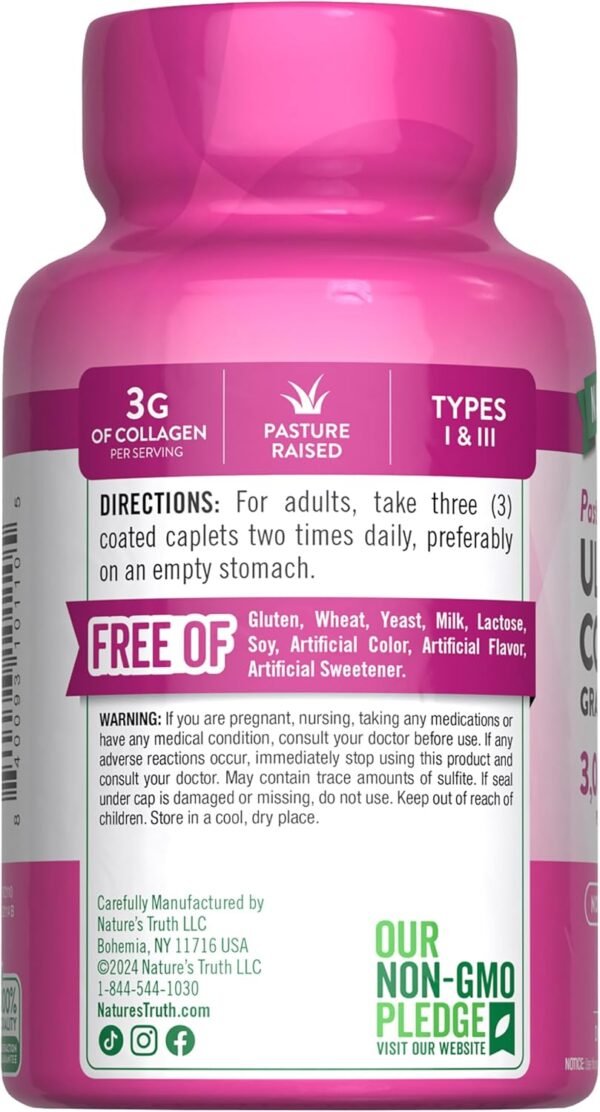 71Y3axjzJgL._AC_SL1500_.jpg Nature's Truth Collagen Peptides | 90 Caplets | Type 1 and 3 with Vitamin C | Grass Fed, Non-GMO & Gluten Free Supplement